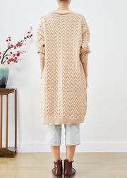 Art Beige Button Down Warm Cable Knit Loose Coat Fall