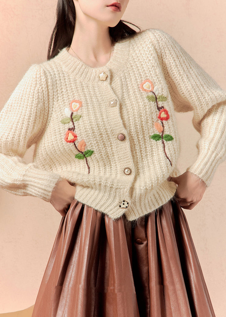 Art Beige Button Patchwork Knit Cardigans Winter