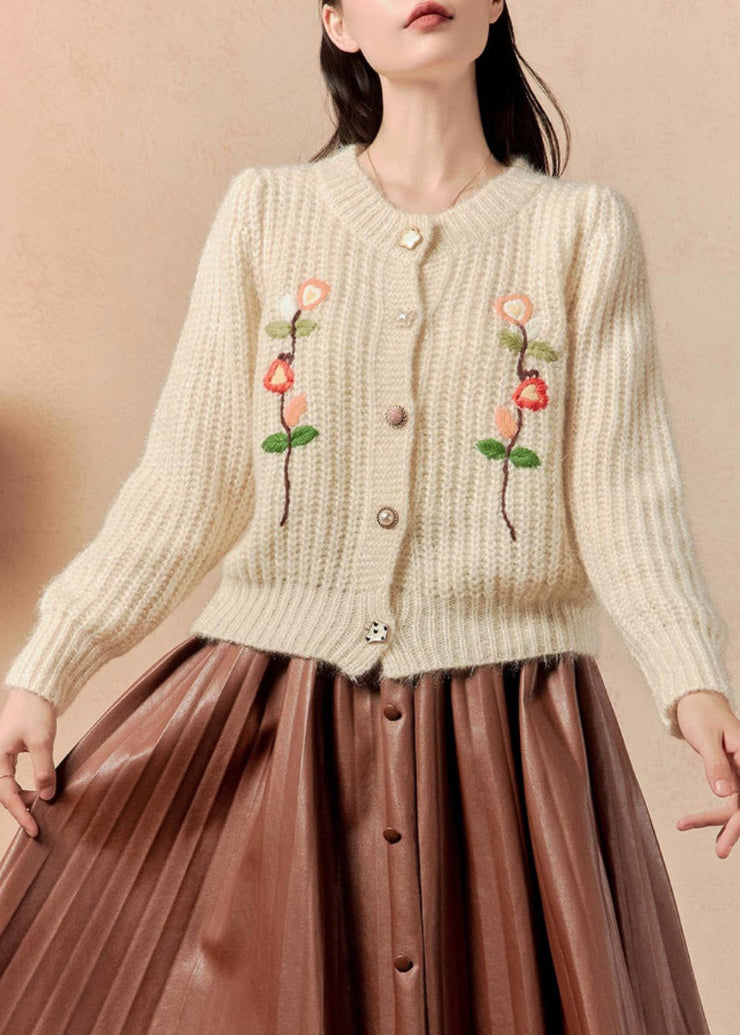 Art Beige Button Patchwork Knit Cardigans Winter