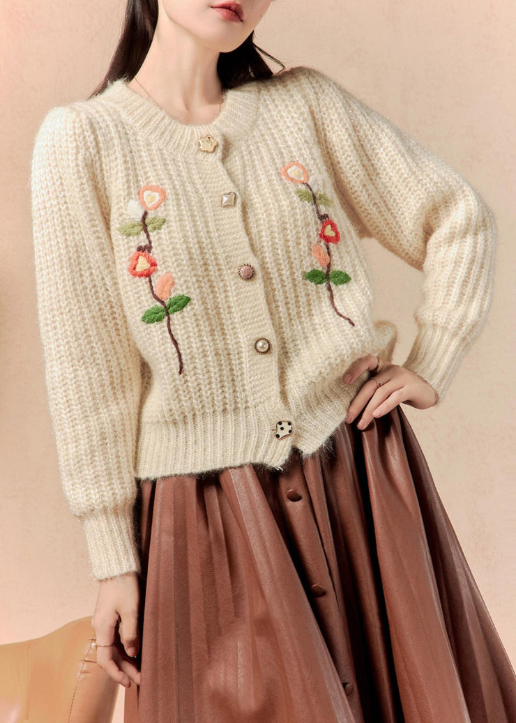 Art Beige Button Patchwork Knit Cardigans Winter