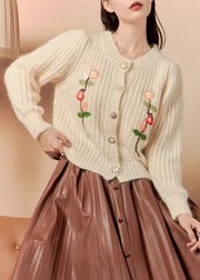 Art Beige Button Patchwork Knit Cardigans Winter