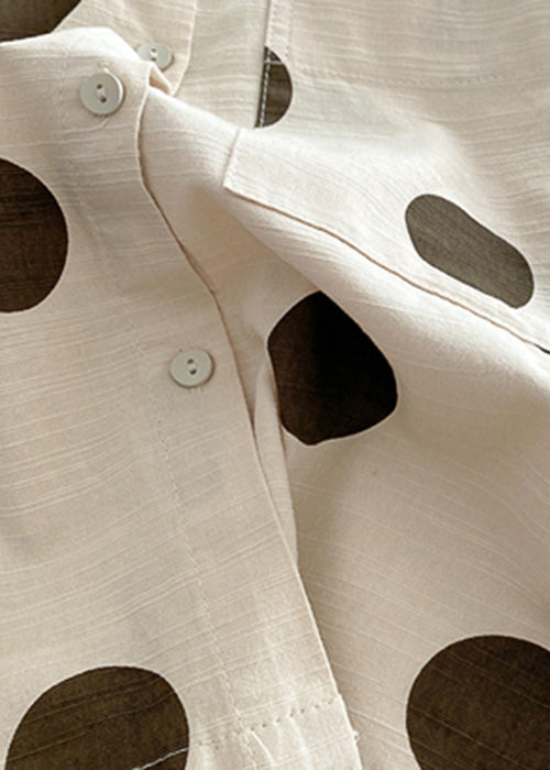 Art Beige Dot Pockets Patchwork Cotton Shirt Bracelet Sleeve