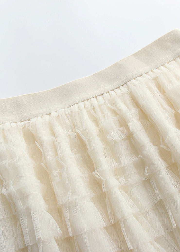 Art Beige Elastic Waist Tulle Maxi Cake Skirts Summer