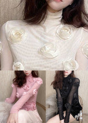 Art Beige Floral Solid Tulle T Shirts Spring