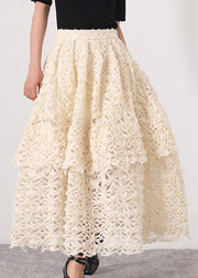 Art Beige Hollow Out High Waist Skirt Summer