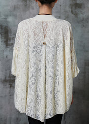 Art Beige Oversized Patchwork Lace Knit Top Spring