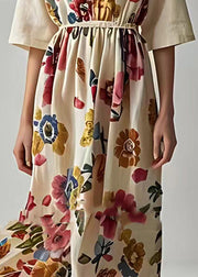 Art Beige Print High Waist Cotton Long Dresses Summer