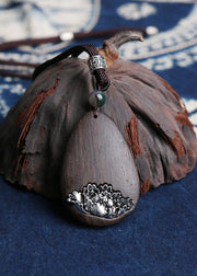 Art Black Alloy Black Sandalwood Peony Pendant Necklace