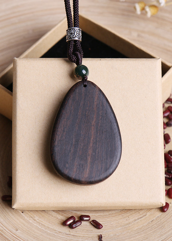 Art Black Alloy Black Sandalwood Peony Pendant Necklace