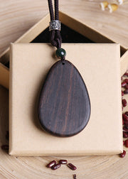 Art Black Alloy Black Sandalwood Peony Pendant Necklace