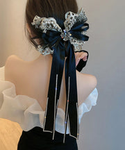 Art Black Alloy Zircon Tulle Bow Tassel Hairpin