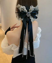 Art Black Alloy Zircon Tulle Bow Tassel Hairpin