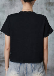 Art Black Animal Embroidered Knit Shirts Summer