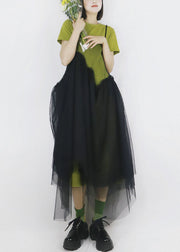 Art Black Asymmetrical Design Tulle Spaghetti Strap Long Dresses Smock Summer