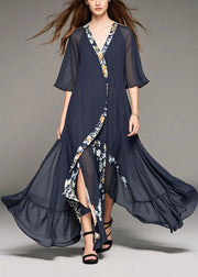 Art Black Asymmetrical Patchwork Chiffon Long Dresses Summer