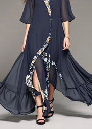 Art Black Asymmetrical Patchwork Chiffon Long Dresses Summer