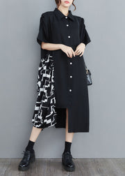 Art Black Asymmetrical Patchwork Cotton Shirt Dress Summer