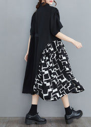 Art Black Asymmetrical Patchwork Cotton Shirt Dress Summer