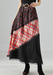 Art Black Asymmetrical Patchwork Cotton Skirts Summer