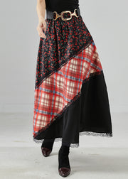 Art Black Asymmetrical Patchwork Cotton Skirts Summer