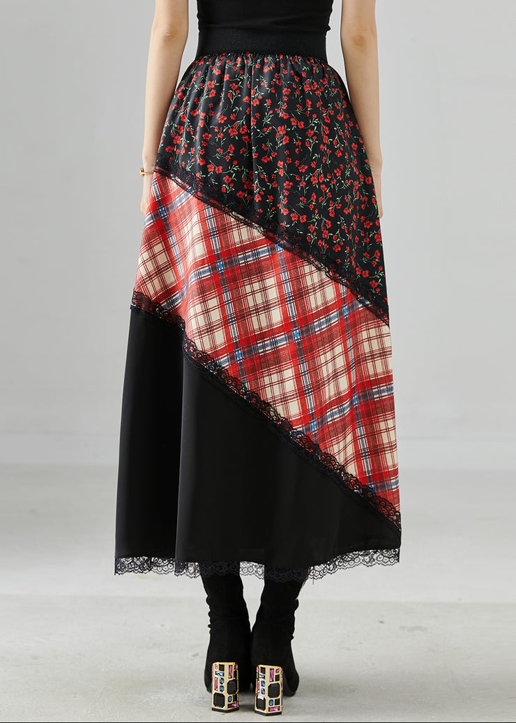 Art Black Asymmetrical Patchwork Cotton Skirts Summer