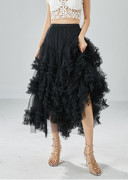 Art Black Asymmetrical Patchwork Ruffled Tulle Beach Skirts Summer