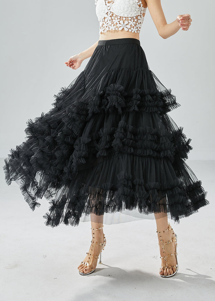 Art Black Asymmetrical Patchwork Ruffled Tulle Beach Skirts Summer