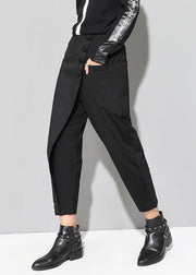 Art Black Asymmetrical Pockets Patchwork Harem Pants Fall