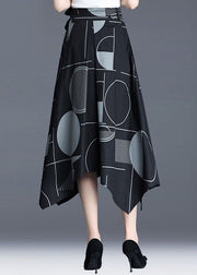 Art Black Asymmetrical Print Patchwork Bow Cotton Skirt Spring