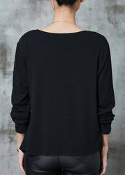 Art Black Asymmetrical Wrinkled Cotton Sweatshirts Top Spring