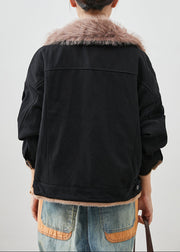 Art Black Fur Collar Patchwork Cotton Coats Fall