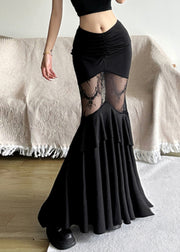 Art Black Hollow Out Lace Patchwork Fishtail Skirt Summer