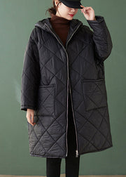 Art Black Hooded Pockets Zippered Patchwork Fine Cotton Filled Coats Winter