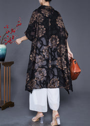 Art Black Oversized Asymmetrical Print Silk Long Smock Summer