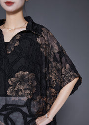 Art Black Oversized Asymmetrical Print Silk Long Smock Summer