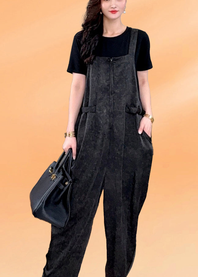 Art Black Oversized Cotton Jumpsuits Two Piece Set Summer