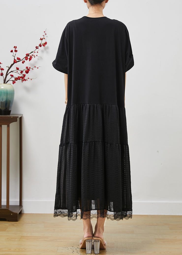 Art Black Oversized Patchwork Cotton Holiday Dress Summer