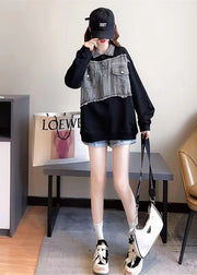 Art Black Oversized Patchwork Cotton Sweatshirts Top Fall