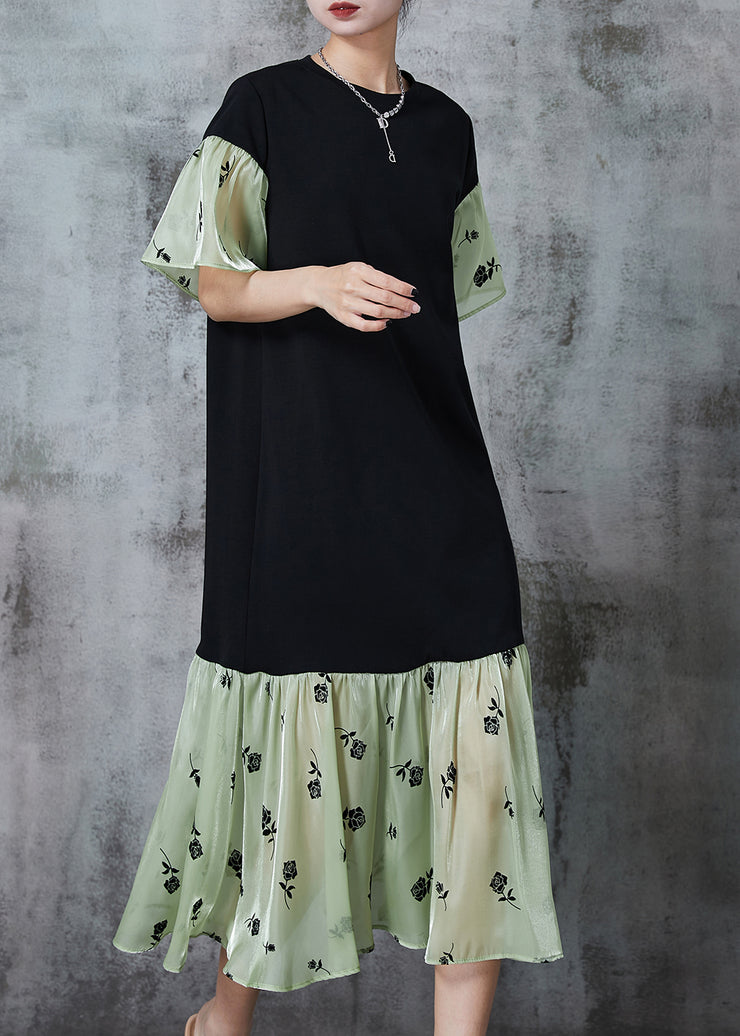 Art Black Oversized Patchwork Organza Cotton Dresses Summer