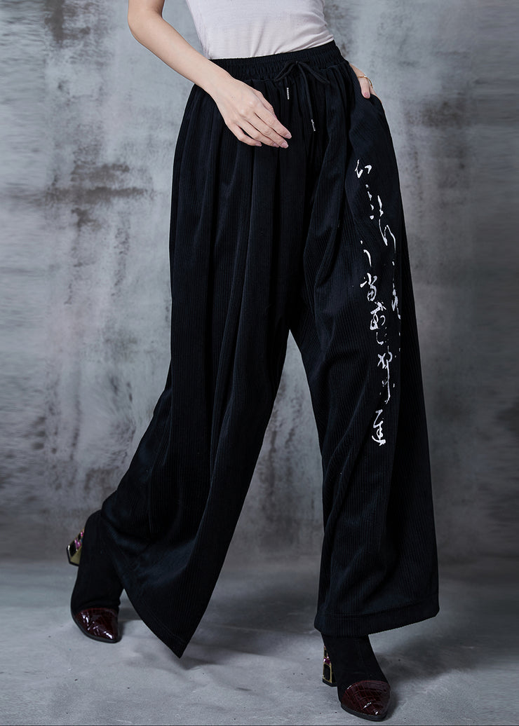 Art Black Oversized Print Corduroy Straight Pants Fall