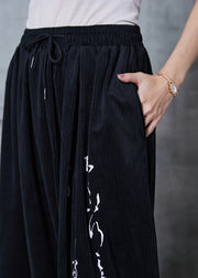 Art Black Oversized Print Corduroy Straight Pants Fall