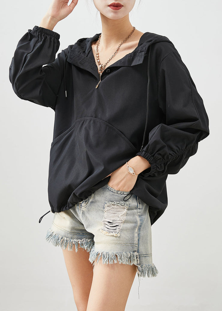 Art Black Oversized Wrinkled Cotton Sweatshirts Top Fall