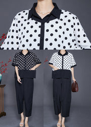 Art Black Peter Pan Collar Patchwork Circle Print Cotton Two Piece Set Summer