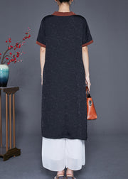 Art Black Peter Pan Collar Patchwork Silk Maxi Dresses Summer