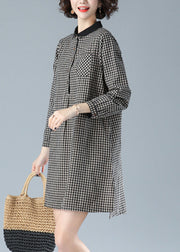 Art Black Plaid Peter Pan Collar Button Cotton Mid Dress Fall