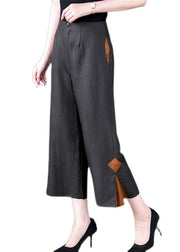 Art Black Pockets Patchwork High Waist Wide Leg Pants Fall