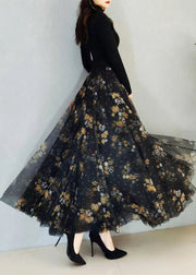 Art Black Print High Waist Exra Large Hem Tulle Skirts Spring
