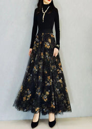 Art Black Print High Waist Exra Large Hem Tulle Skirts Spring