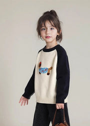 Art Black Print Thick Cotton Knit Kids Girls Sweater Spring