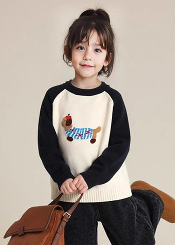 Art Black Print Thick Cotton Knit Kids Girls Sweater Spring